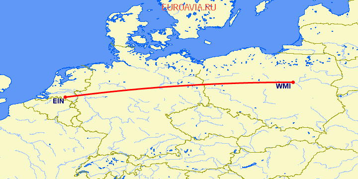 перелет Варшава — Эйндховен на карте