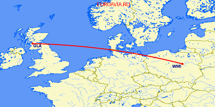 перелет Варшава — Глазго на карте