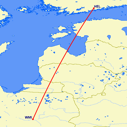 перелет Варшава — Хельсинки на карте