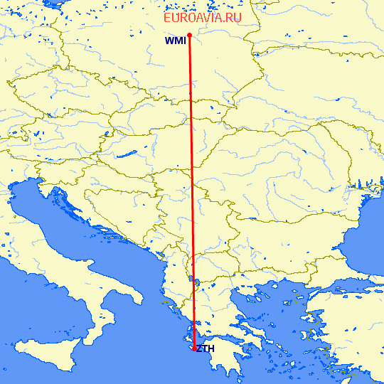 перелет Варшава — Закинтос на карте