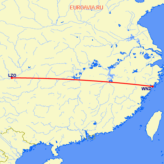 перелет Венчжоу — Лужчоу на карте