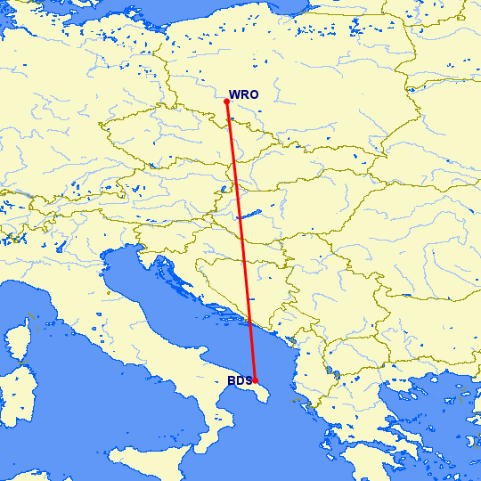 перелет Вроцлав — Бриндизи на карте