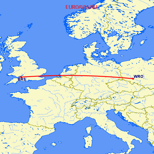 перелет Вроцлав — Бристоль на карте