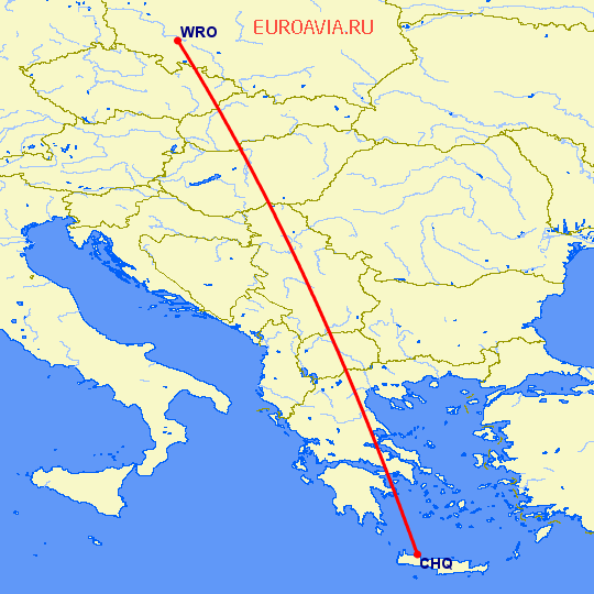 перелет Вроцлав — Chania на карте