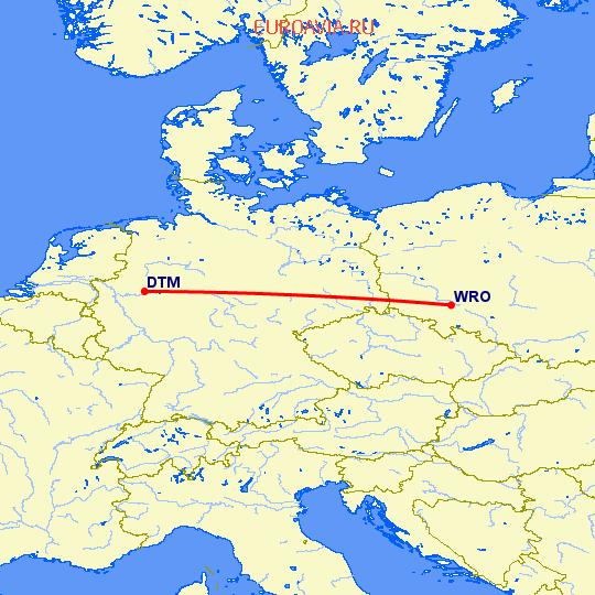 перелет Вроцлав — Дортмунд на карте