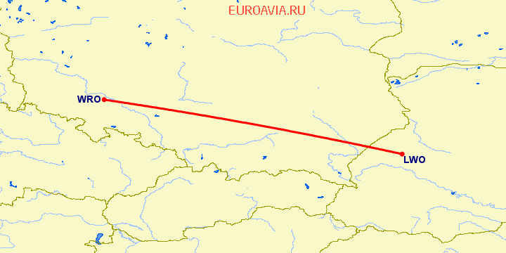 перелет Вроцлав — Львов на карте