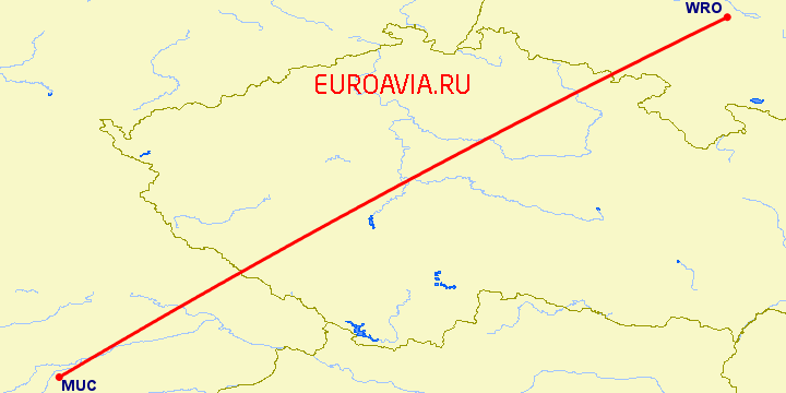 перелет Вроцлав — Мюнхен на карте