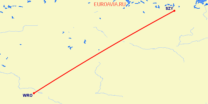 перелет Вроцлав — Szymany на карте
