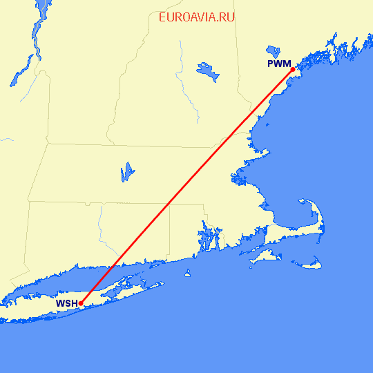 перелет Shirley — Портленд на карте