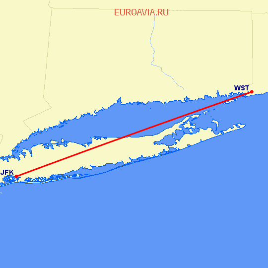 перелет Westerly — Нью Йорк на карте