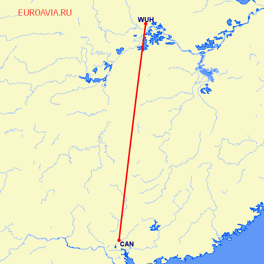 перелет Вухан — Гуанчжоу на карте