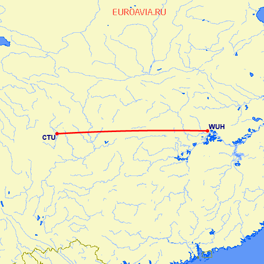 перелет Вухан — Ченгду на карте