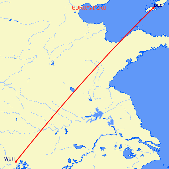 перелет Вухан — Далиан на карте
