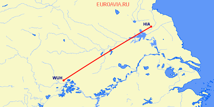перелет Вухан — Хуайань на карте