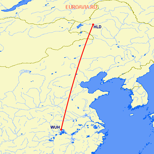 перелет Вухан — Хайлар на карте