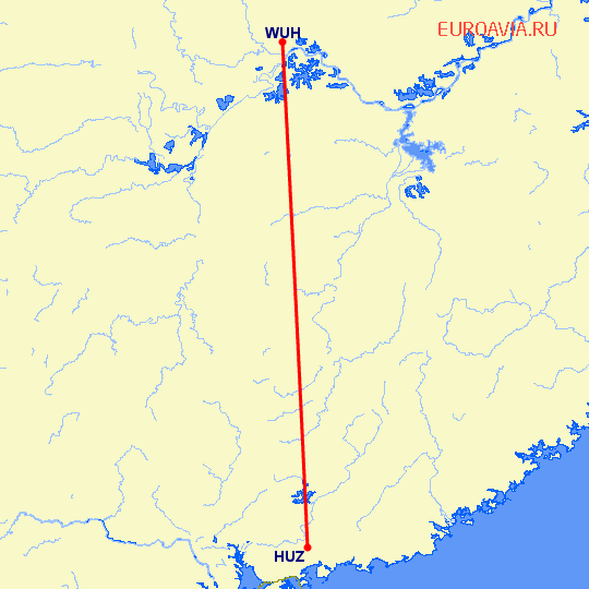перелет Вухан — Хуэйчжоу на карте