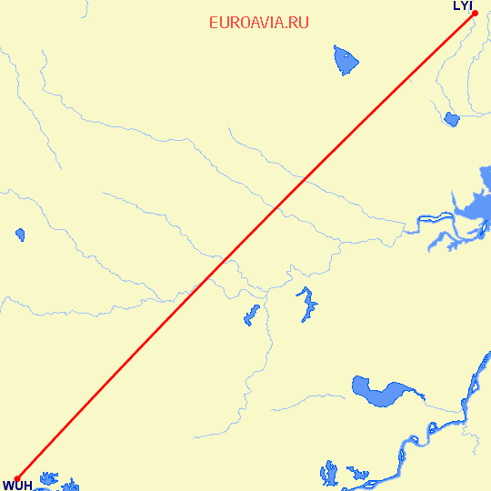 перелет Вухан — Linyi на карте