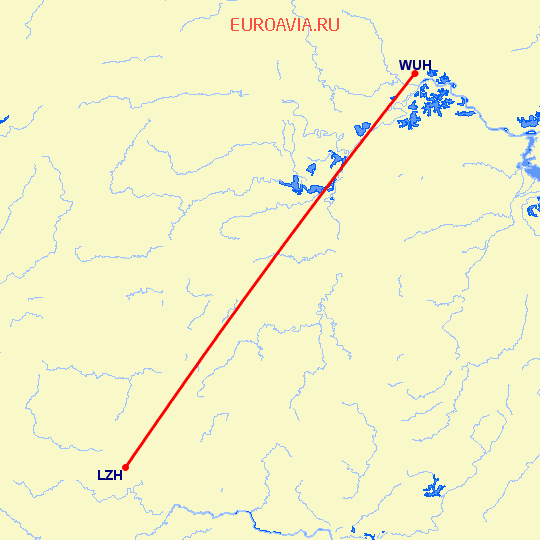 перелет Вухан — Лучжоу на карте