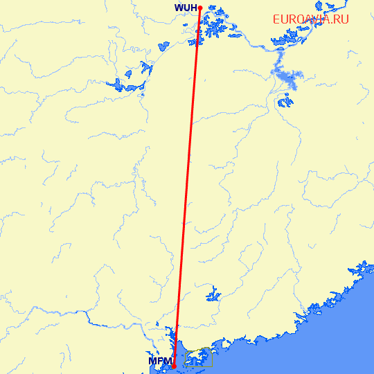 перелет Вухан — Макао на карте