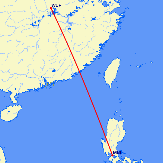 перелет Вухан — Манила на карте
