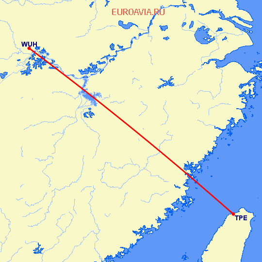 перелет Вухан — Тайбэй на карте