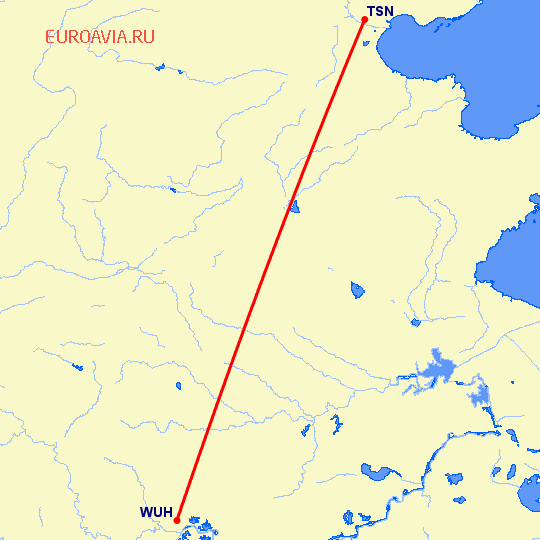 перелет Вухан — Тяньцзинь на карте