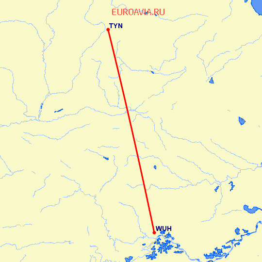 перелет Вухан — Тайюань на карте