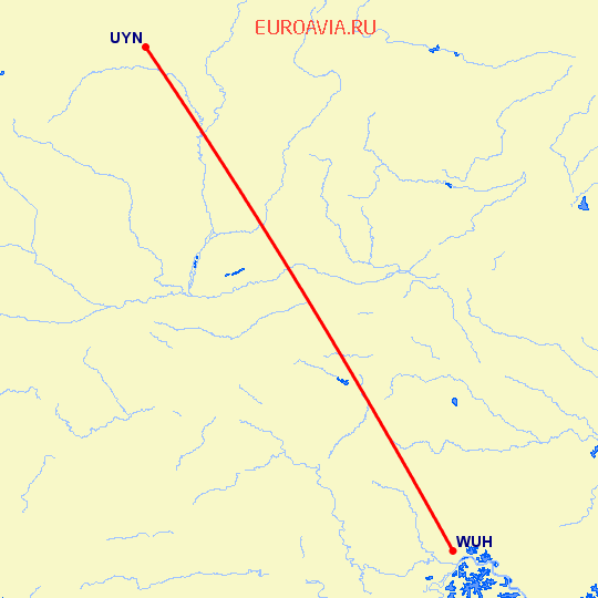 перелет Вухан — Фулин на карте