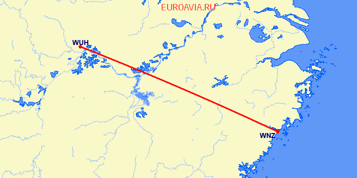 перелет Вухан — Венчжоу на карте