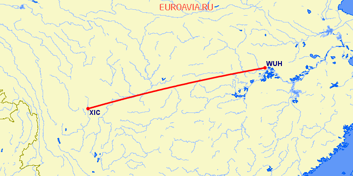 перелет Вухан — Хайчэн на карте