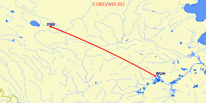 перелет Вухан — Хайнин на карте