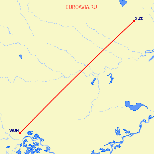 перелет Вухан — Хучжоу на карте