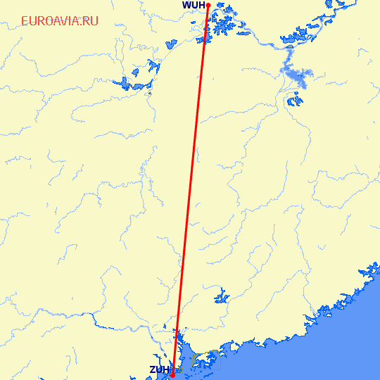 перелет Вухан — Чжухай на карте