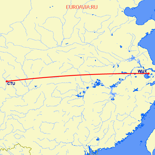 перелет Вуси — Ченгду на карте