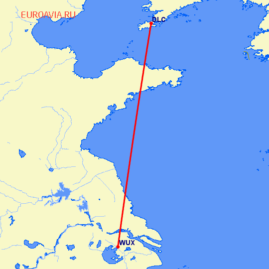 перелет Вуси — Далиан на карте