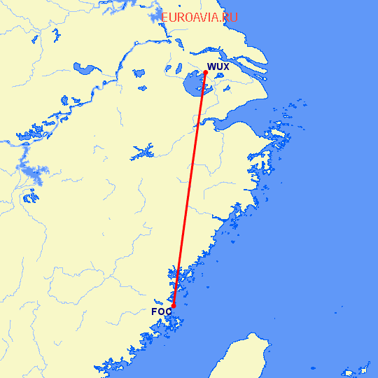 перелет Вуси — Фучжоу на карте