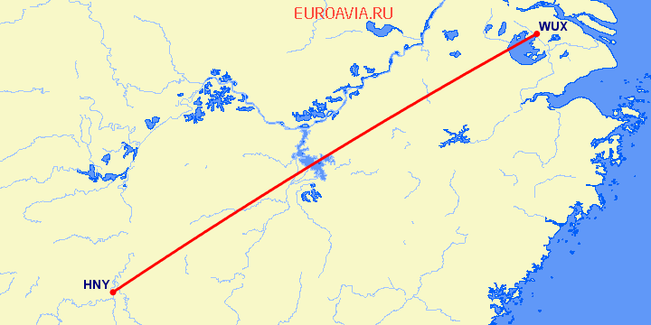 перелет Вуси — Хеньян на карте