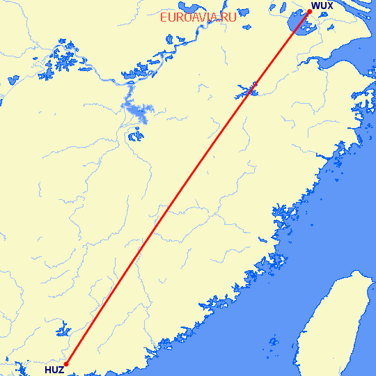 перелет Вуси — Хуэйчжоу на карте