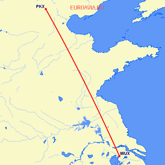 перелет Вуси — Пекин на карте