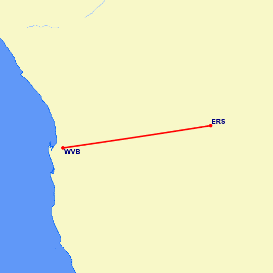 перелет Волвис Бей — Виндхук на карте