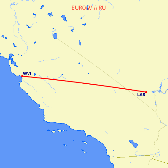 перелет Watsonville — Лас Вегас на карте