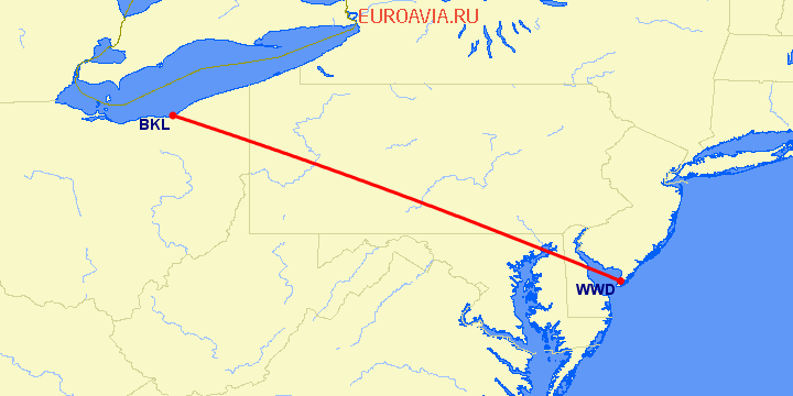 перелет Wildwood — Cleveland на карте