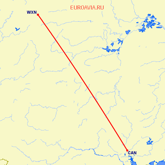 перелет Wanxian — Гуанчжоу на карте