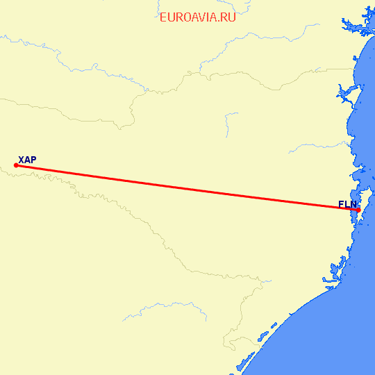 перелет Chapeco — Флорианополис на карте