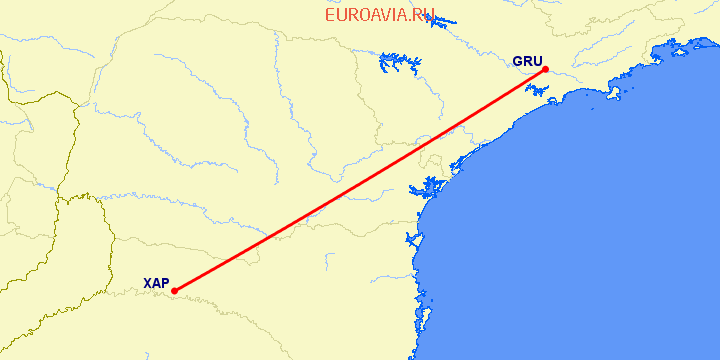 перелет Chapeco — Сан Паулу на карте