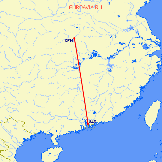 перелет Сянфань — Шэньчжэнь на карте