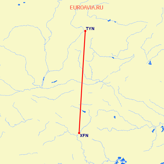 перелет Сянфань — Тайюань на карте