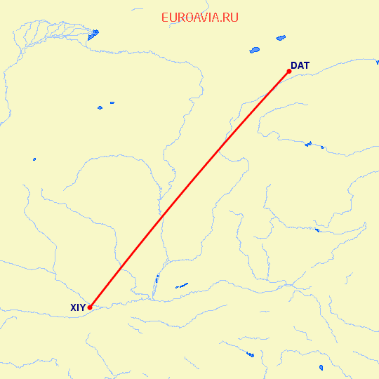 перелет Синьян — Датонг на карте