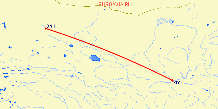перелет Синьян — Дунхуань на карте
