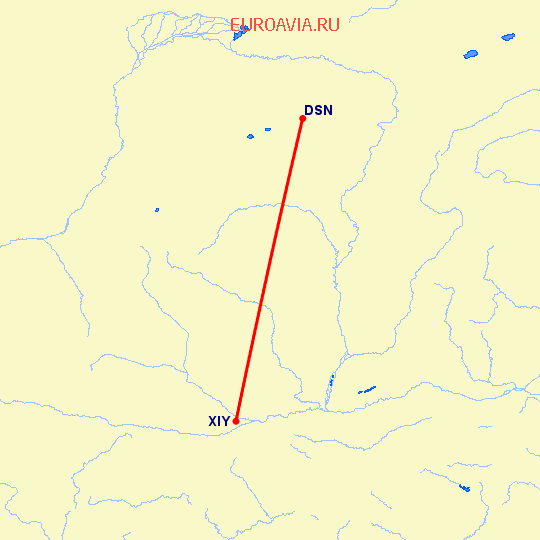 перелет Синьян — Dongsheng на карте